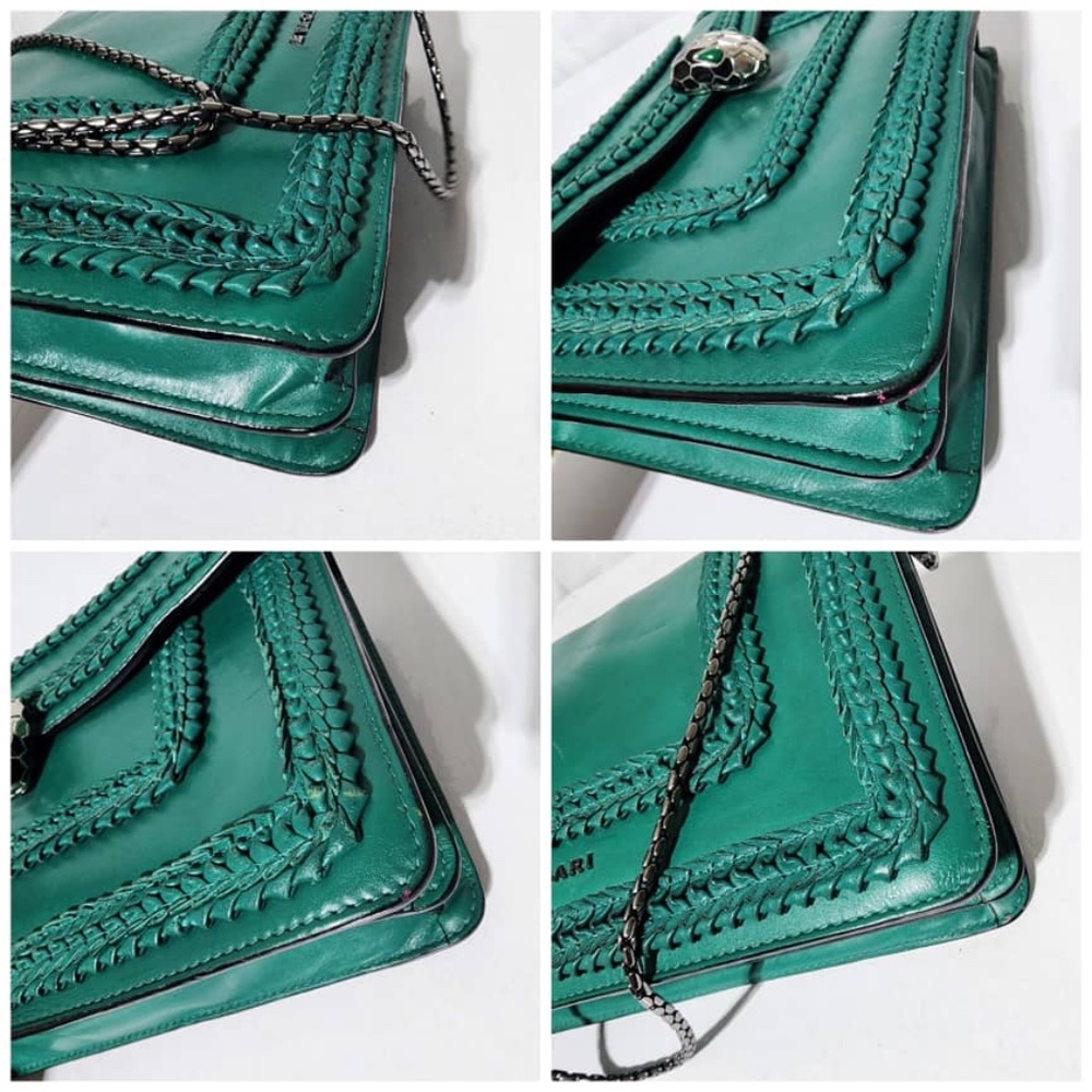 SOLD***Authentic BVLGARI Plissé Serpenti Forever Flap Bag Green - Picture 15 of 16